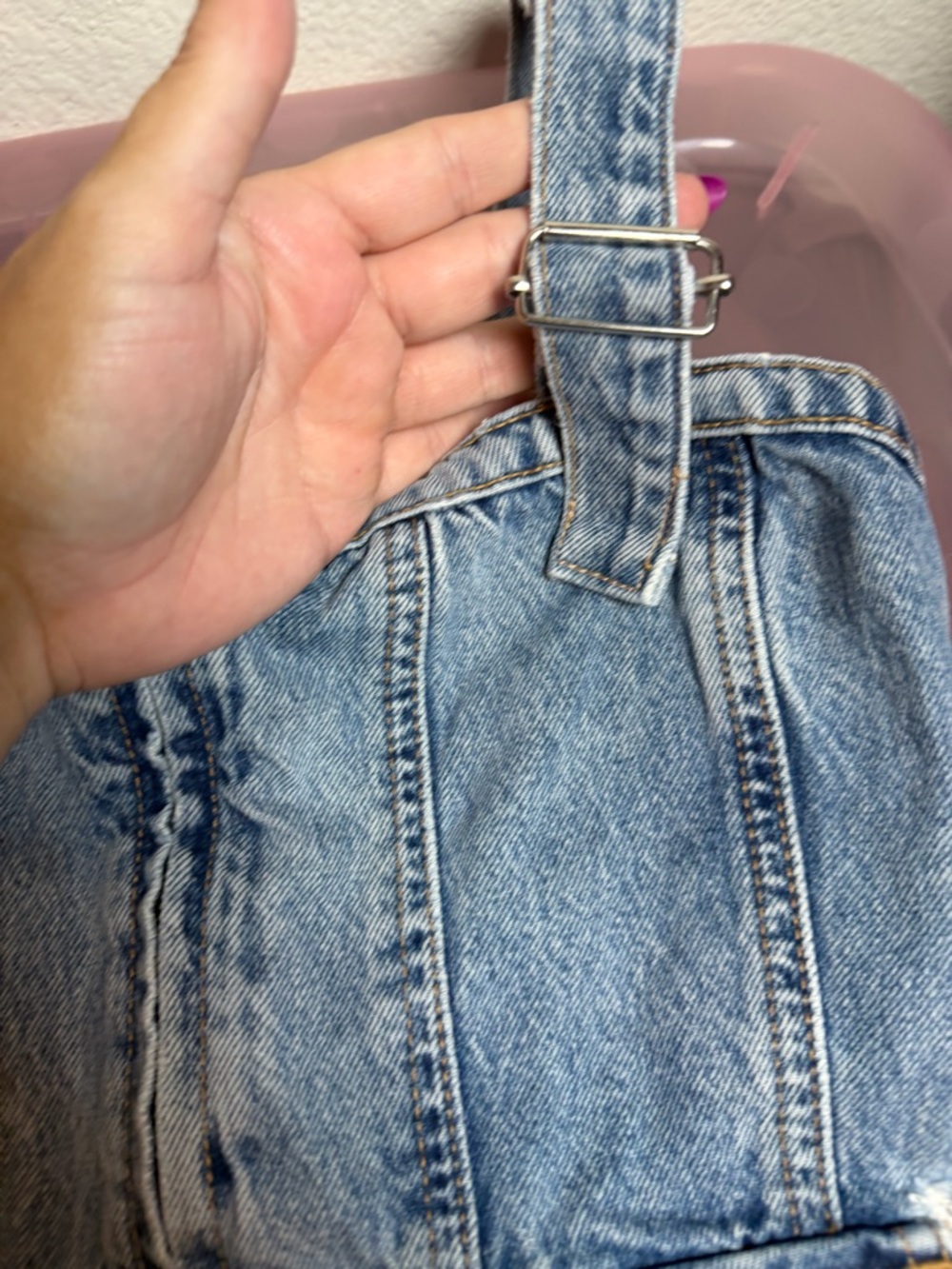 Zara Light Blue Washed Denim Top with Contrast Stitching - Picture 3 of 7